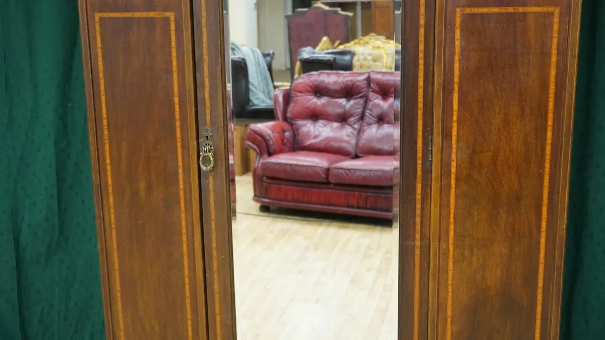 Edwardian Inlaid Mahogany Wardrobe with Mirror - Image 3