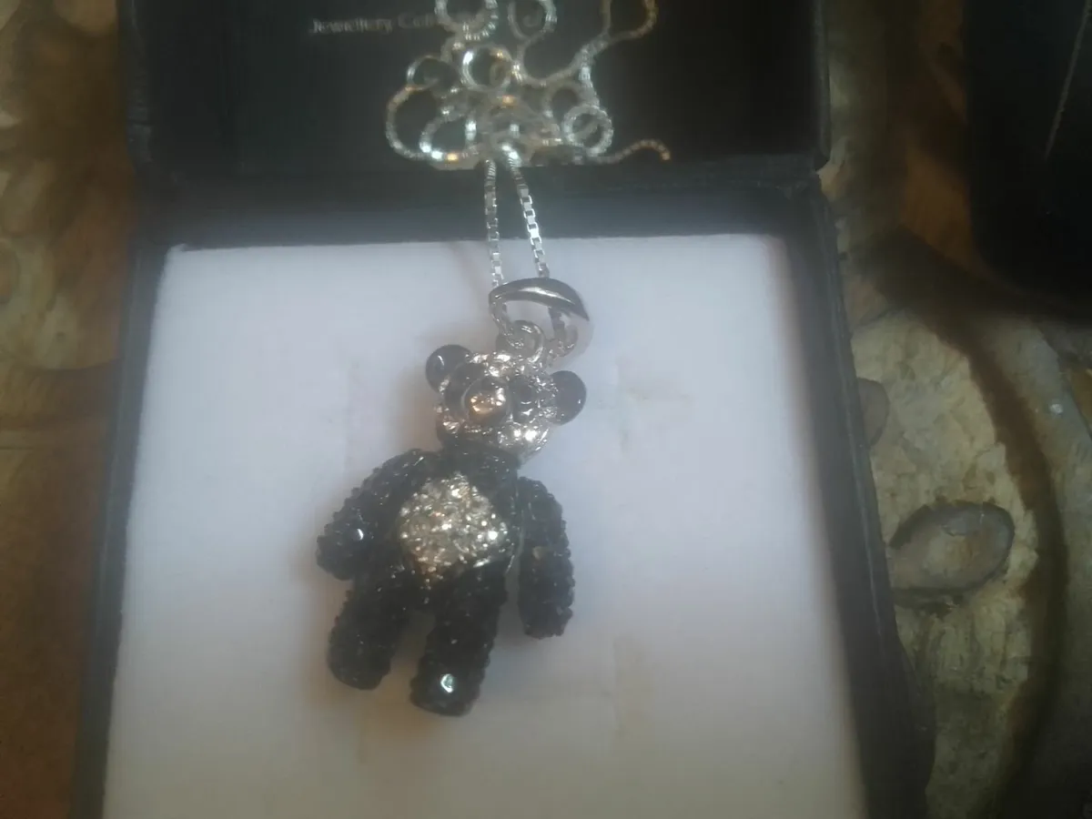 STERLING SILVER CRYSTAL PANDA PENDANT NEW - Image 1