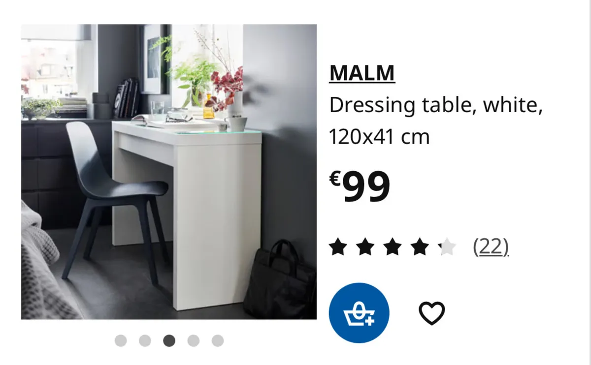 Dressing / Vanity Table White glass top Ikea Malm - Image 1