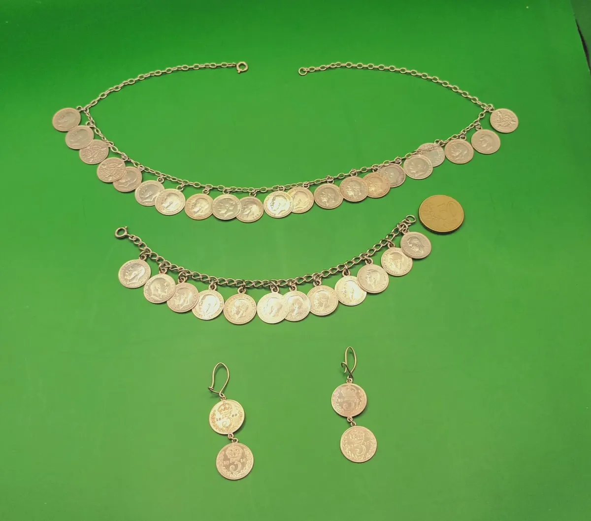 Antique silver necklace, bracelet, earrings - Image 1