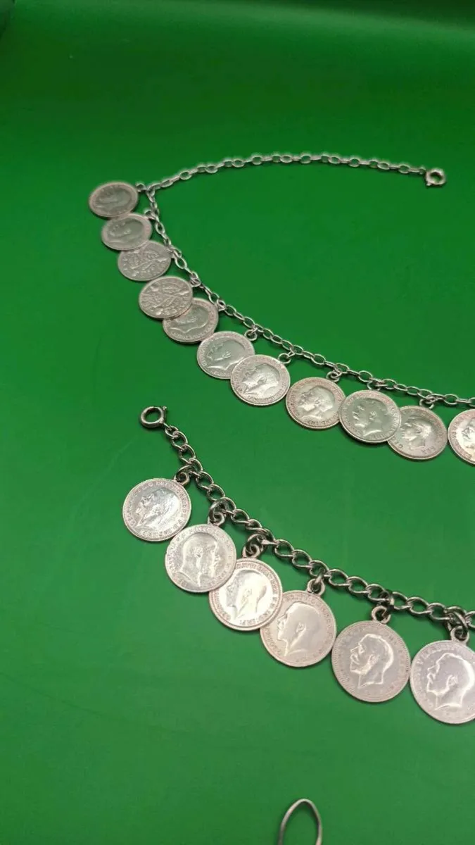 Antique silver necklace, bracelet, earrings - Image 2