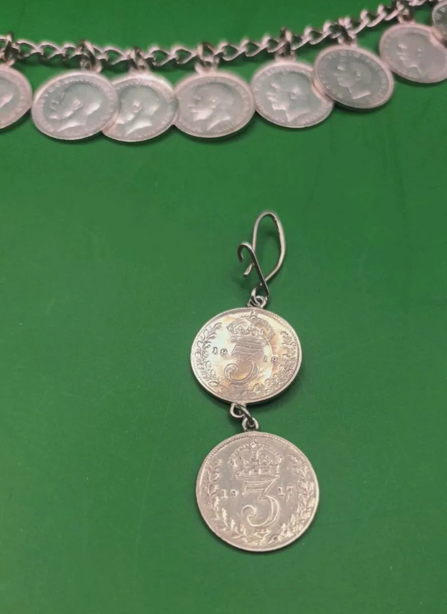 Antique silver necklace, bracelet, earrings - Image 4