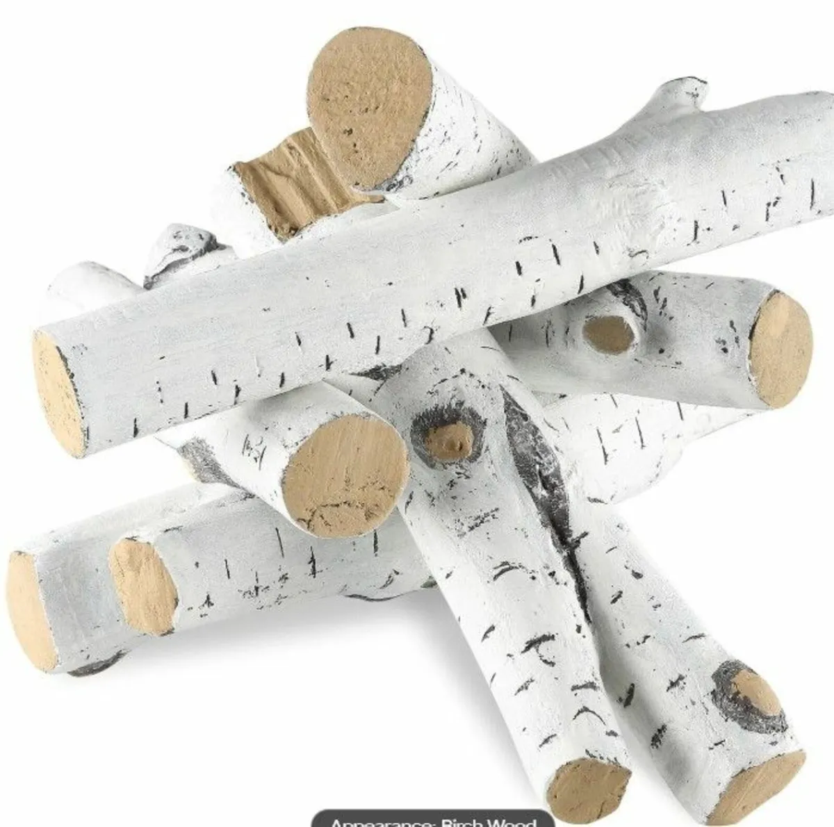 Ceramic Birch Fireplace Logs 6-Piece Decorative Lo - Image 1