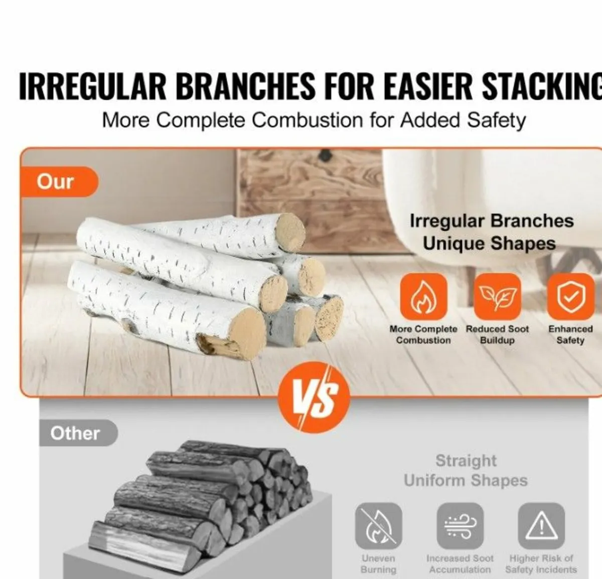 Ceramic Birch Fireplace Logs 6-Piece Decorative Lo - Image 2
