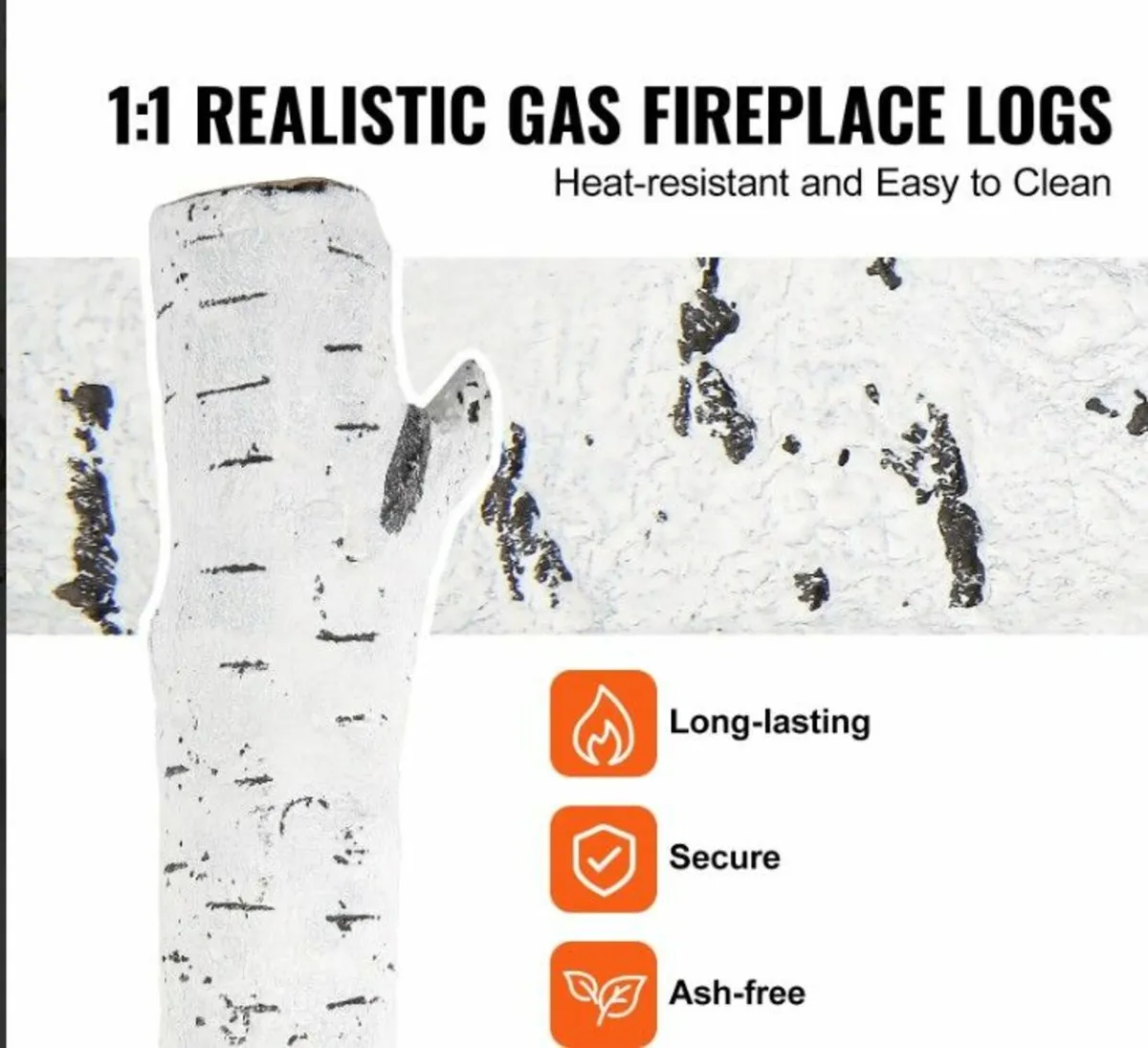 Ceramic Birch Fireplace Logs 6-Piece Decorative Lo - Image 3