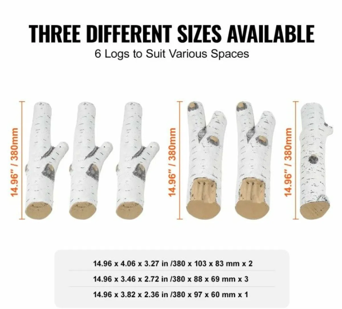 Ceramic Birch Fireplace Logs 6-Piece Decorative Lo - Image 4