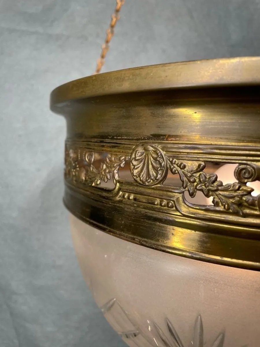 Art Nouveau Brass & Cut Glass Pendant Light - Image 4