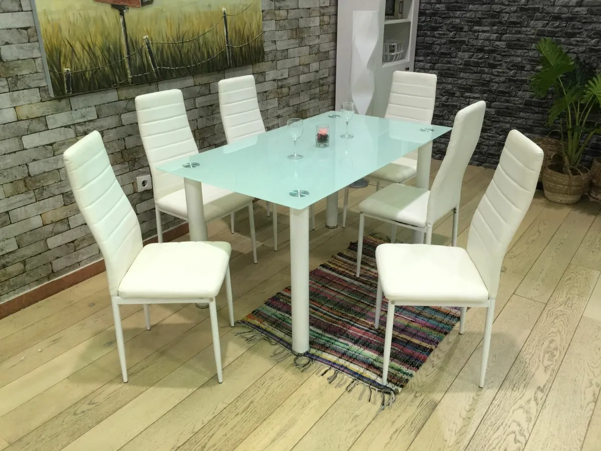 Compact Glass Dining Table Set Seats 4 , White - Image 4