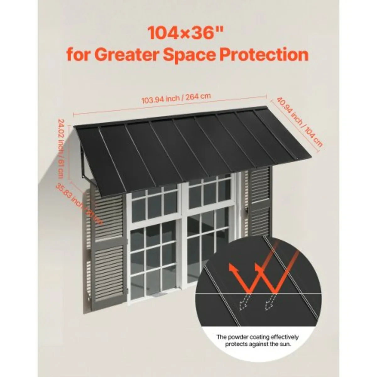 Window Awning Door Canopy 104x36 in Outdoor Patio - Image 3