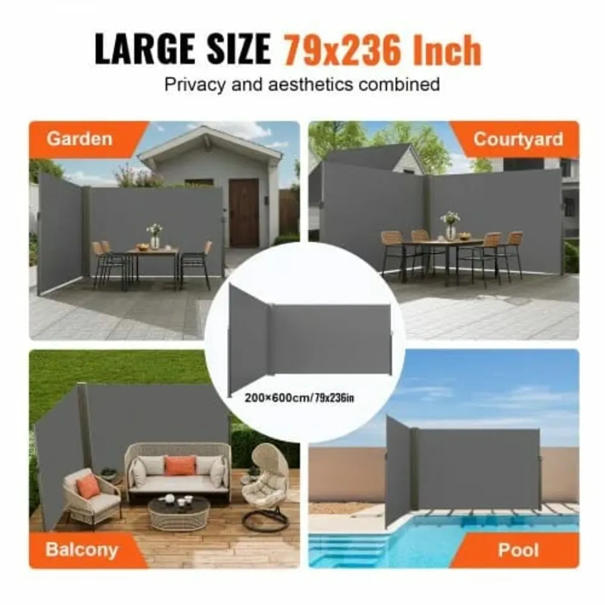 Retractable Side Awning, 79''x 236'' Outdoor Priva - Image 3