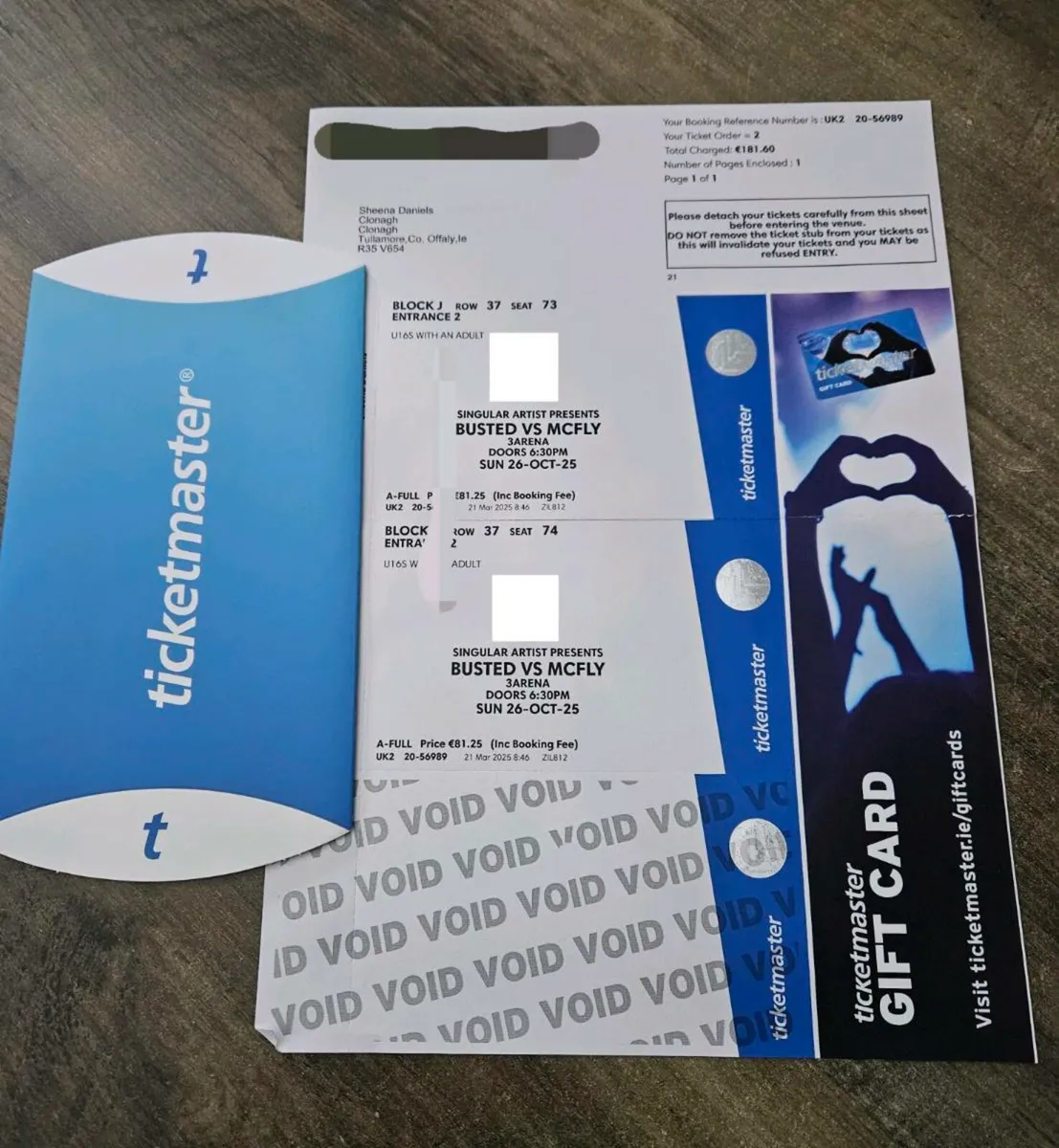 2 x Seated Busted / McFly Tickets for Sale
