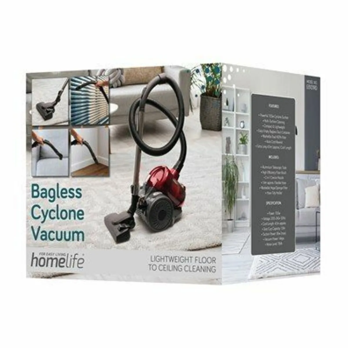 800w Bagless Corded Cyclone Vacuum - Red - Image 2