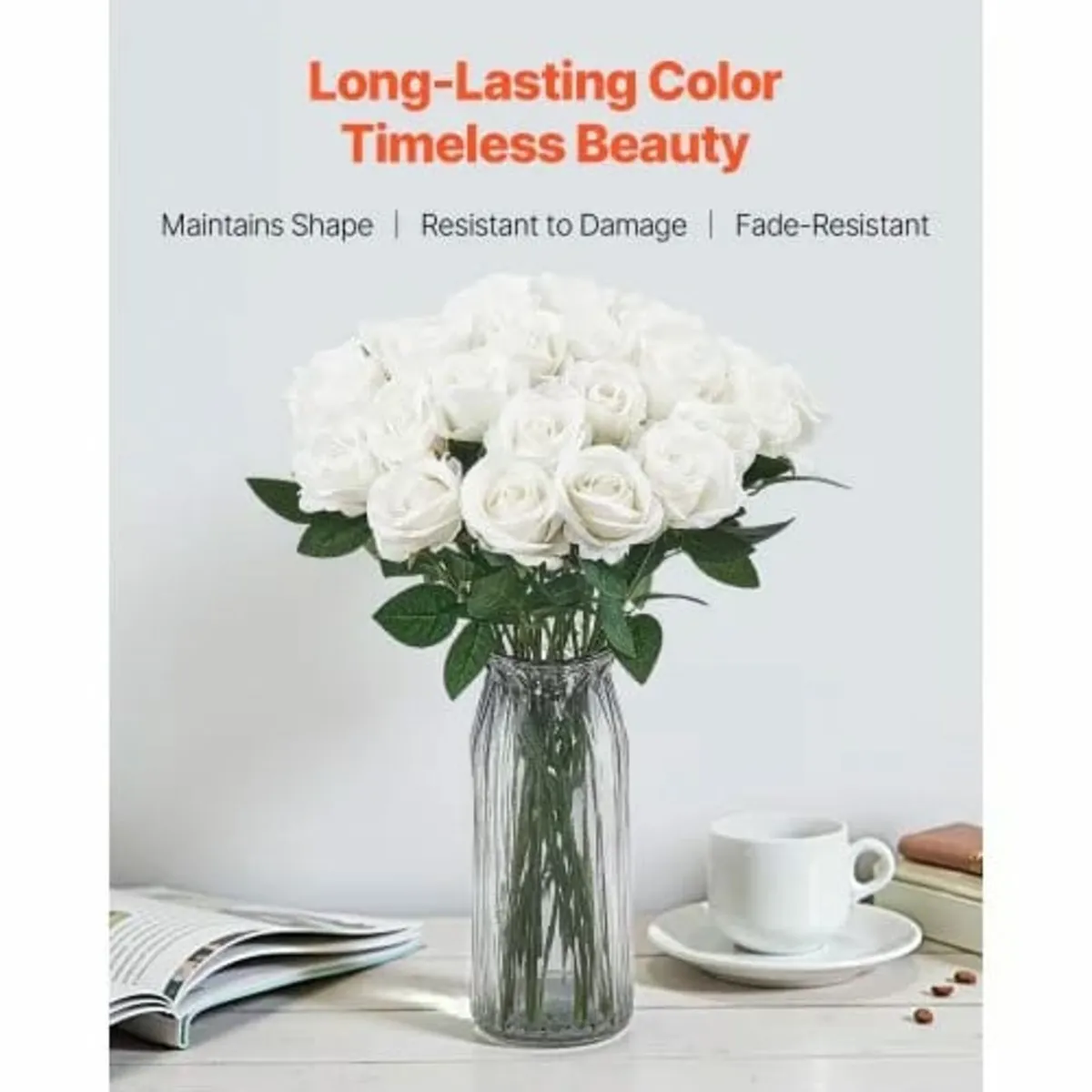 120 Pcs White Roses Artificial Flowers Realistic B - Image 3