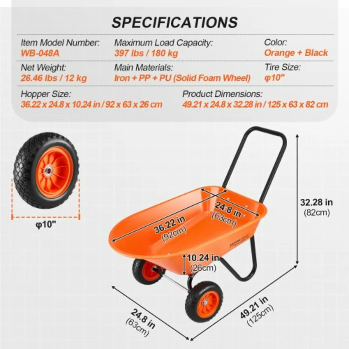Wheelbarrow Cart 2 Wheels Garden Dump Cart 397 lbs - Image 3