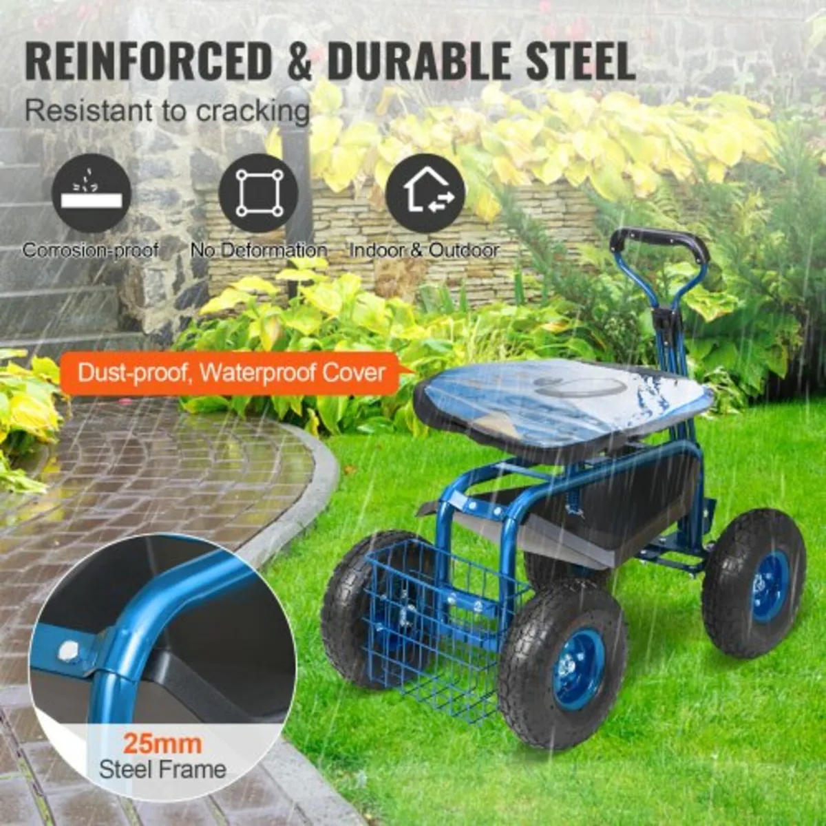 Garden Cart Rolling Workseat with Wheels, Gardenin - Image 4