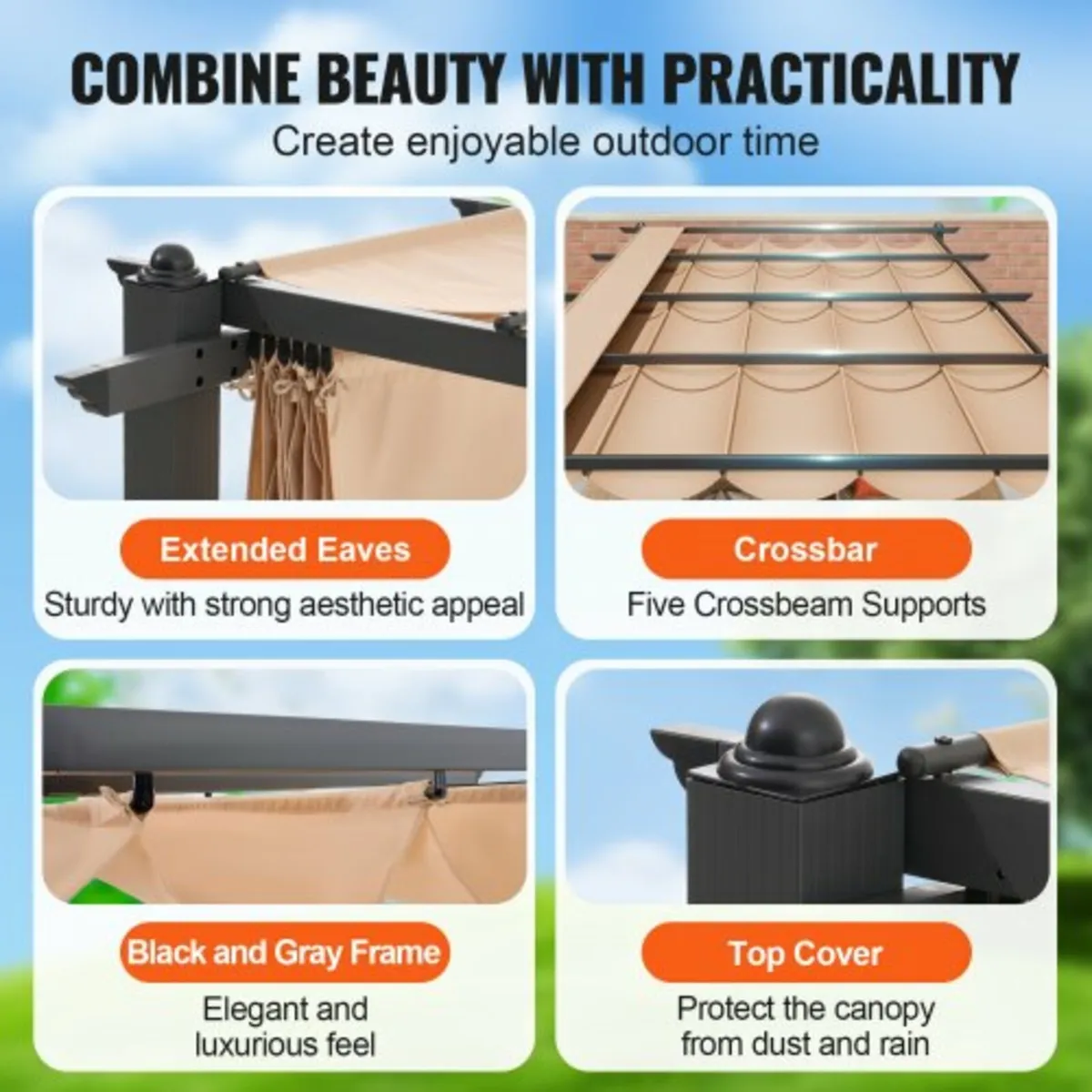 12'x16' Outdoor Retractable Pergola with Sun Shade - Image 4