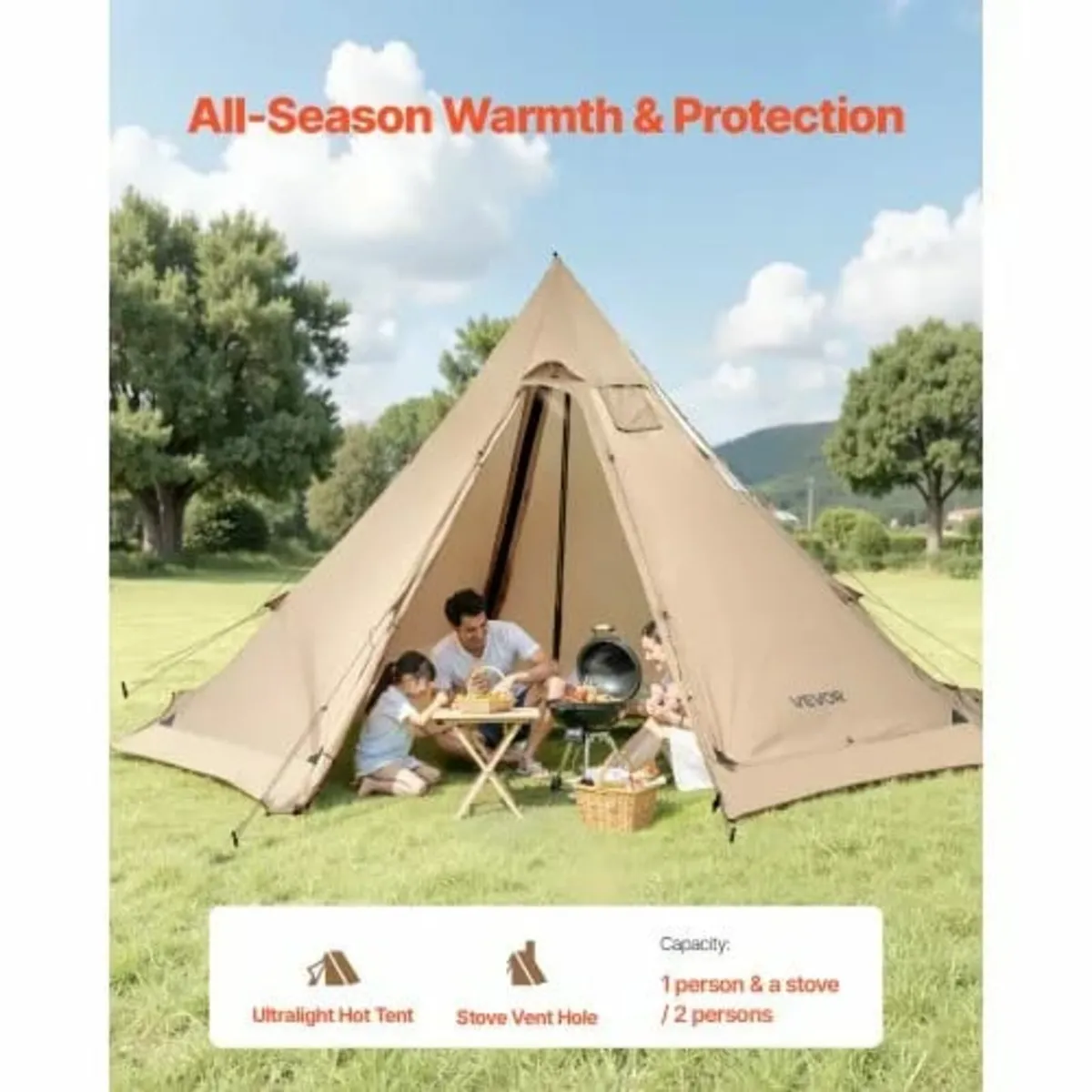 Tipi Hot Tent with Stove Jack Waterproof Portable - Image 4