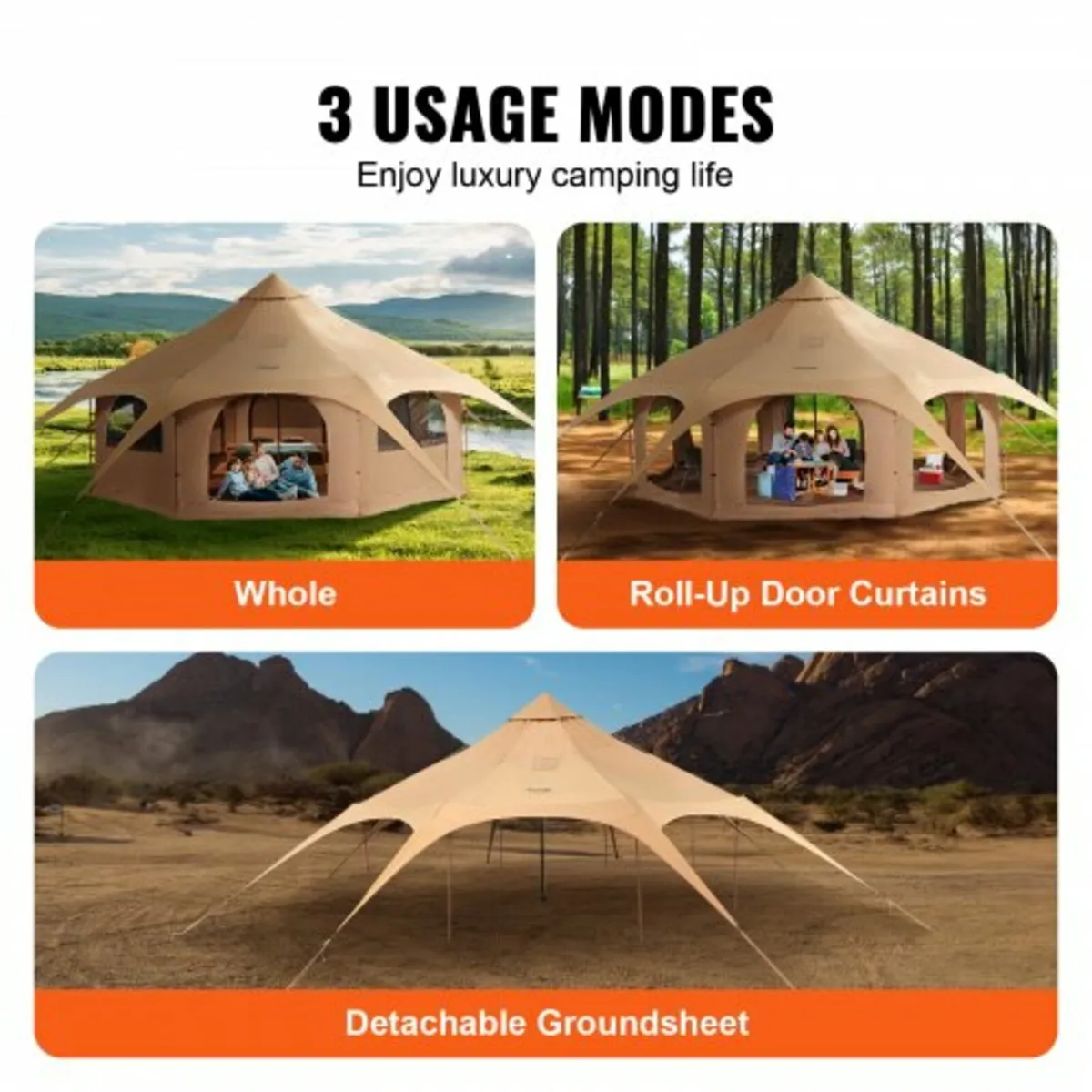 Canvas Tent, 4 Seasons 5 m/16.4 ft Bell Tent, Canv - Image 3