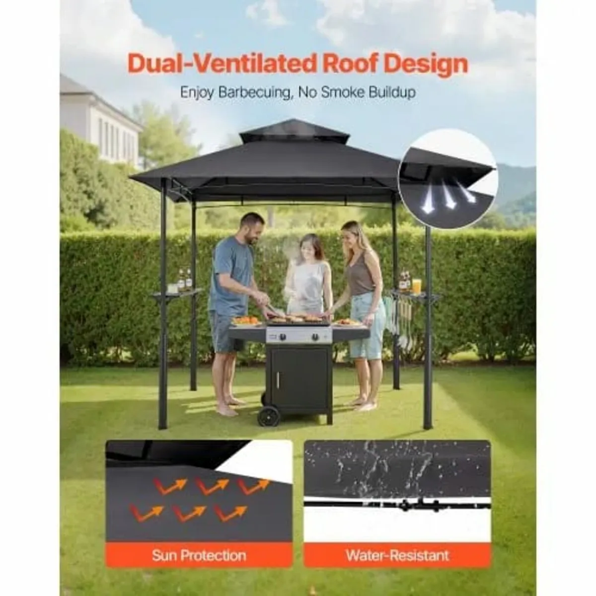 Grill Gazebo, 2.43 x 1.5 m Reinforced Outdoor BBQ - Image 4
