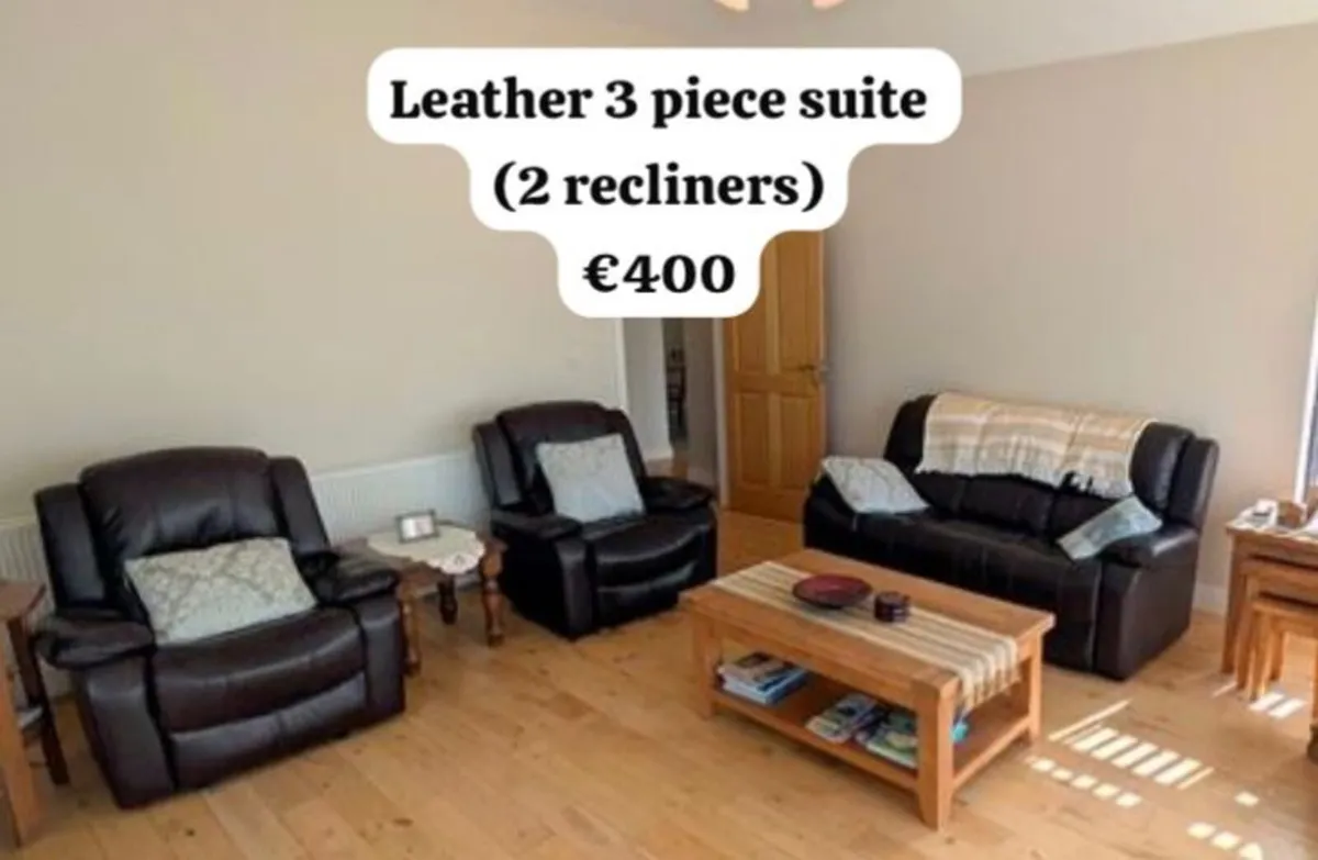 Leather 3 piece suite - Image 1