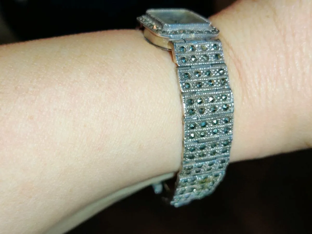 VINTAGE MARCASITE, 925 Silver CHUNKY Dress Watch ! - Image 3