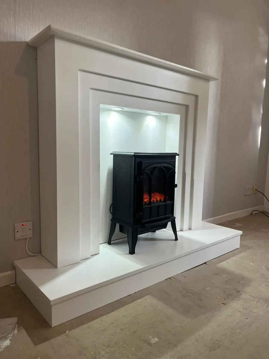 White Fireplace surround and stove - Image 1