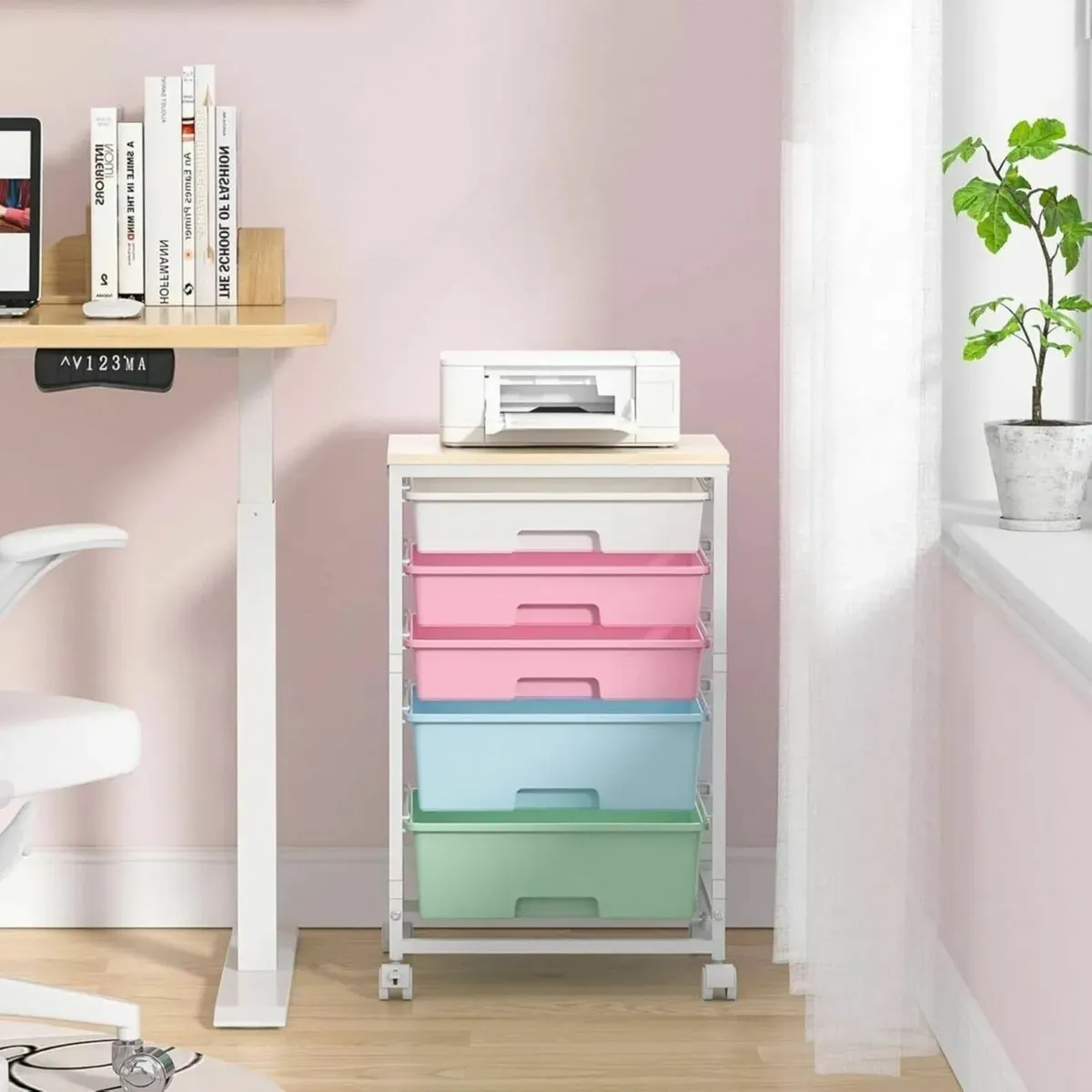 Rolling Storage Cart 5 Drawer with Wooden Top - Image 1