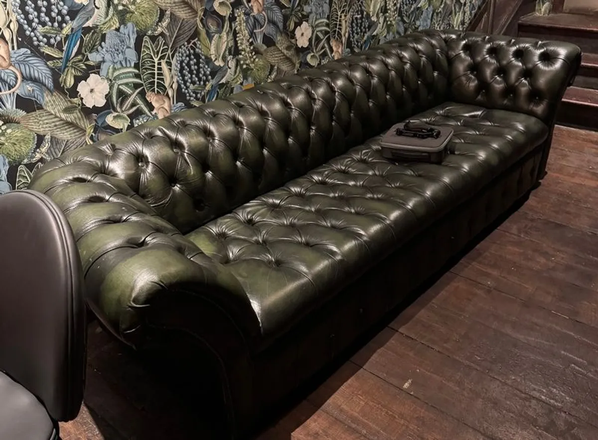 Chesterfield Deep-Button Leather Sofa  Dark Green, Classic Rolled Arms, Dublin 2