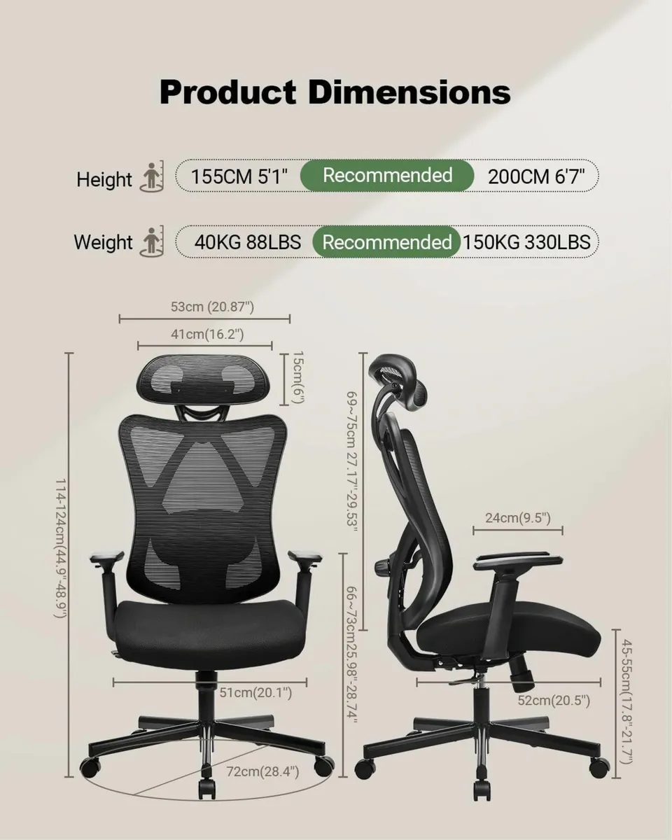 Ergonomic Office Chair Adjustable Lumbar Support & - Image 3