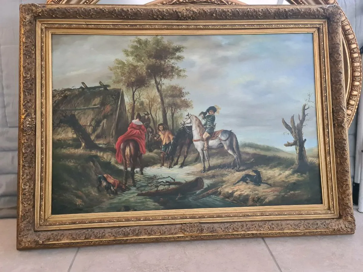 Oil on canvas vintage painting - Image 1