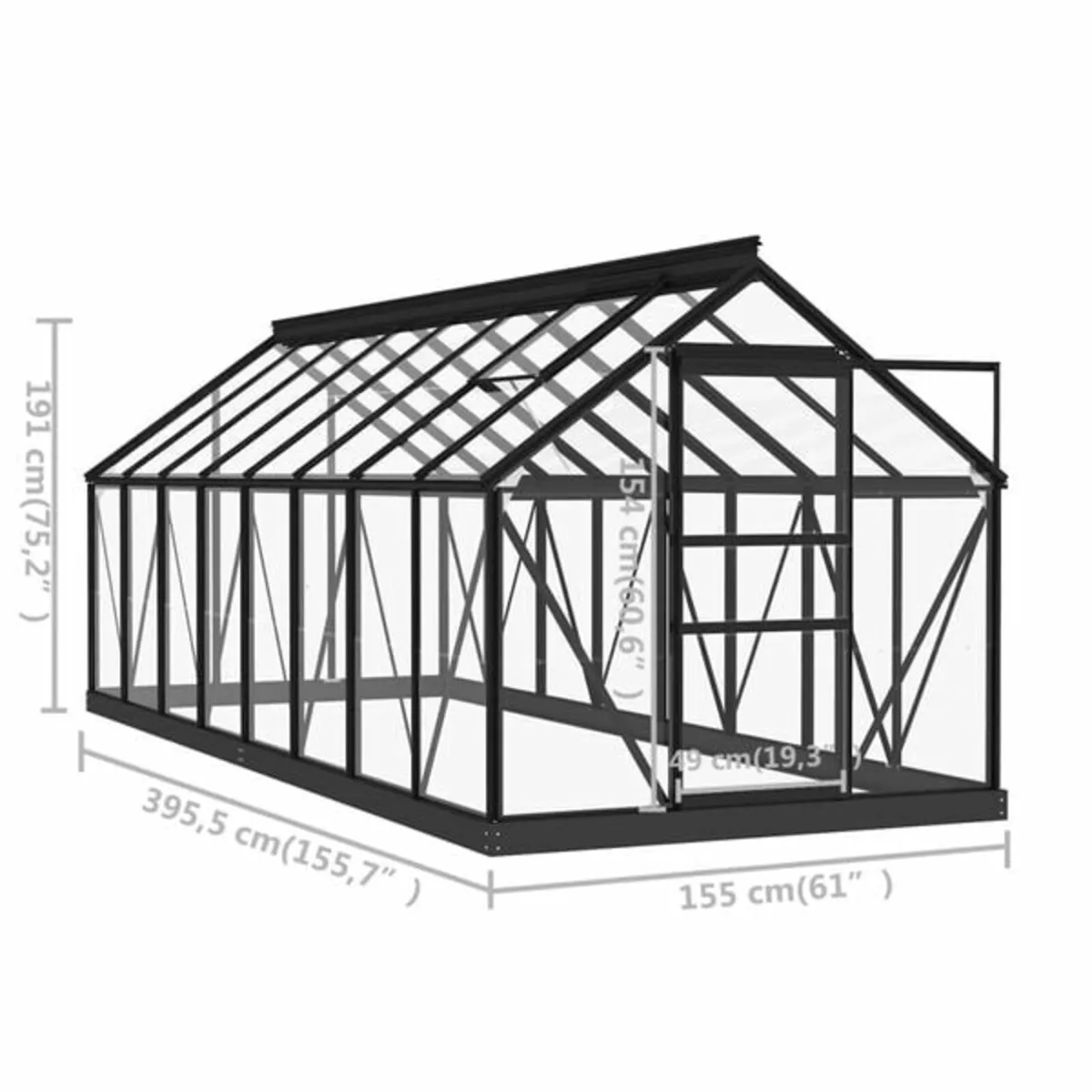 Glass Greenhouse Anthracite 155x395.5x191 cm Alumi - Image 4