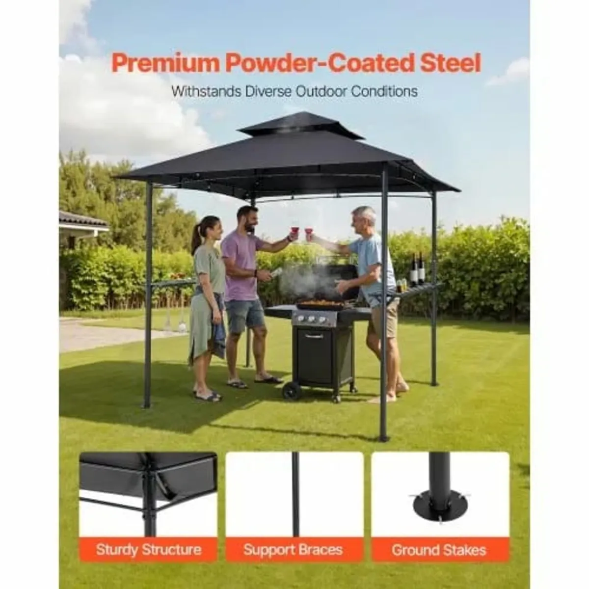 Grill Gazebo, 2.43 x 1.5 m Outdoor BBQ Gazebo with - Image 4