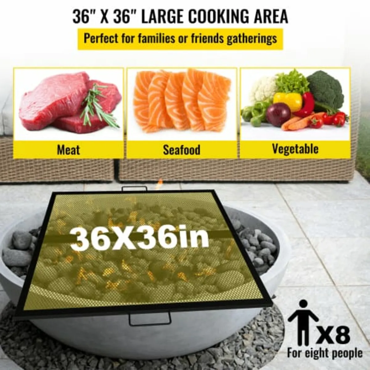 Square Cooking Grate Fire Pit Grill Grate w/ X Mar - Image 2