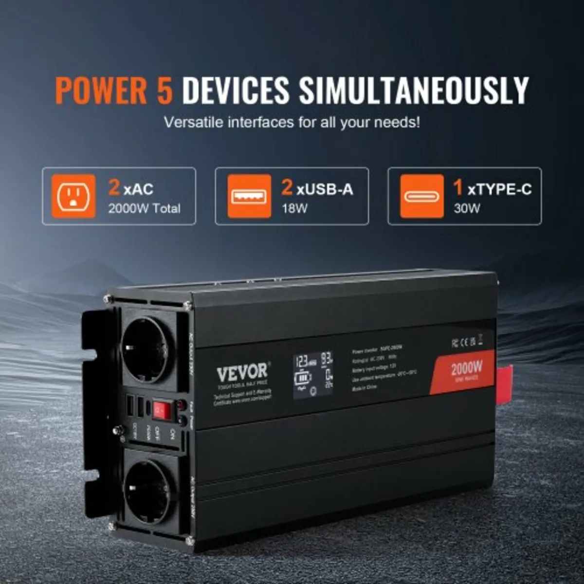 Pure Sine Wave Inverter, 2000 Watt, DC 12V to AC 2 - Image 2