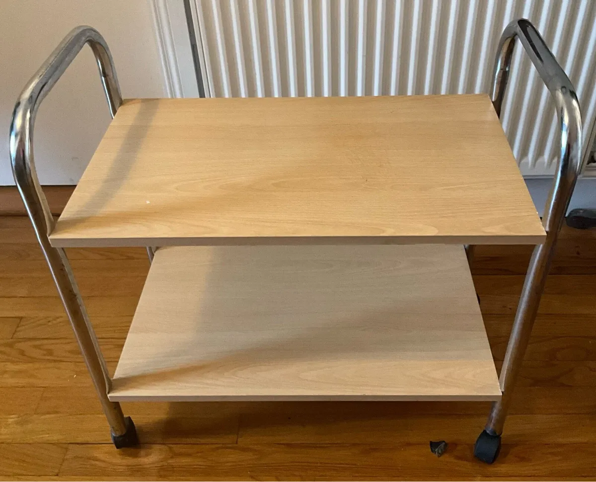 Small Wooden & Chrome Trolley on Castors - Image 2