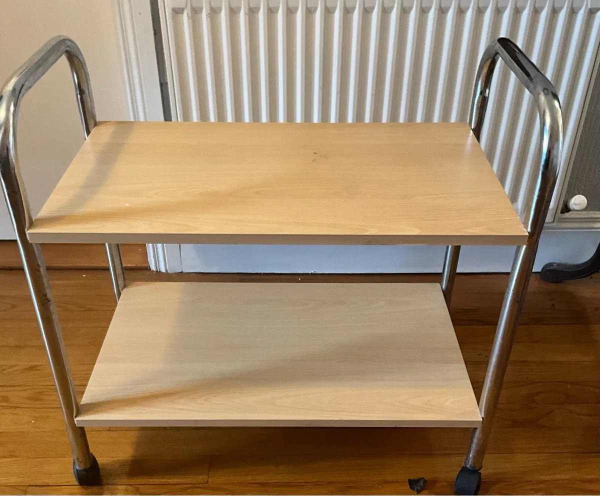 Small Wooden & Chrome Trolley on Castors - Image 1