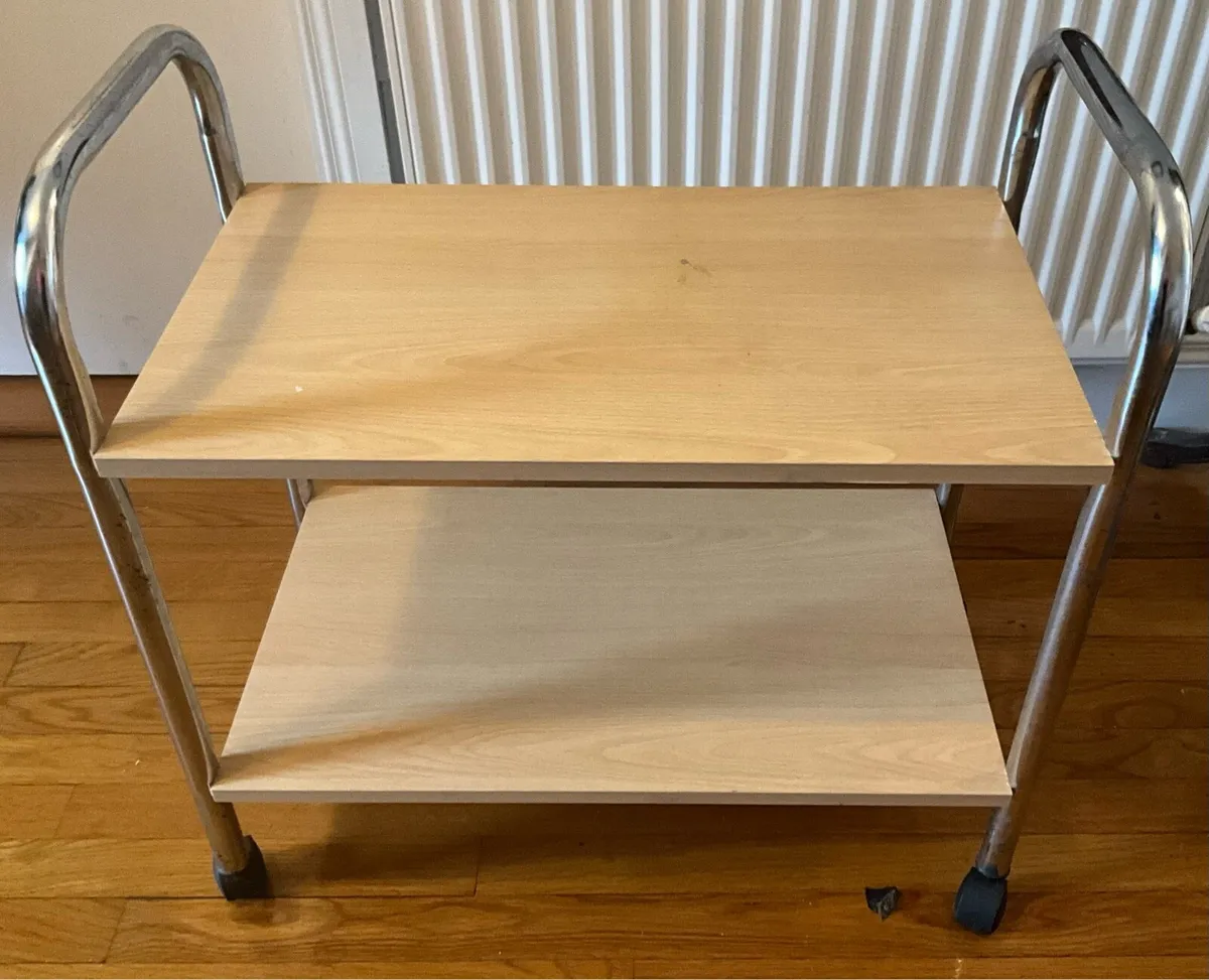 Small Wooden & Chrome Trolley on Castors - Image 4