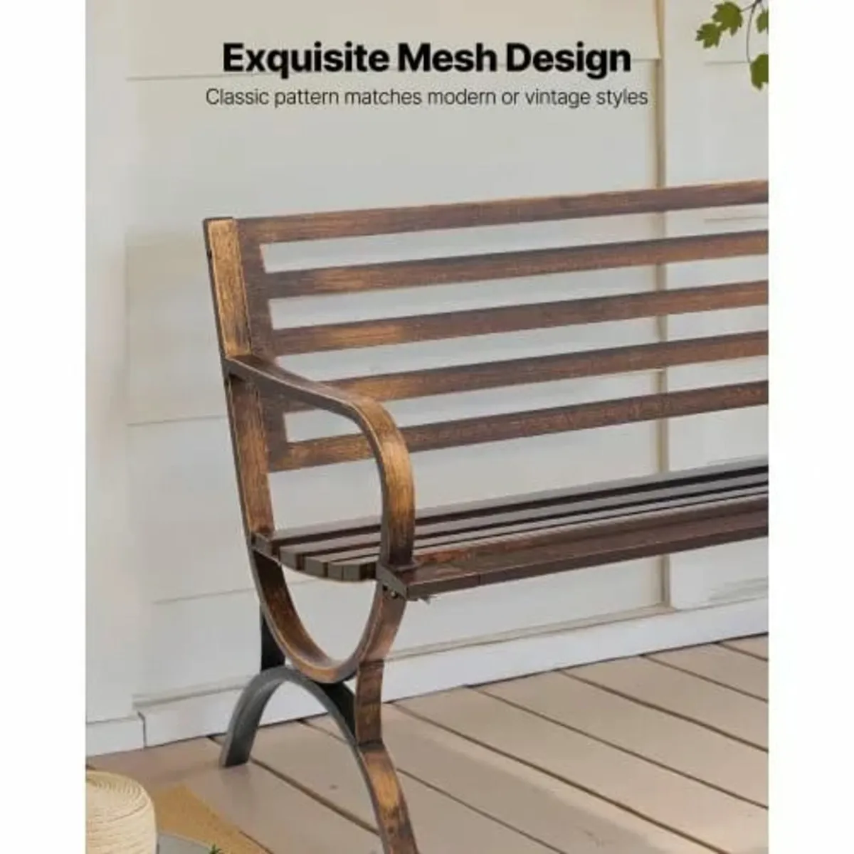 Outdoor Bench Patio Bench 127 cm Metal Frame Slatt - Image 4