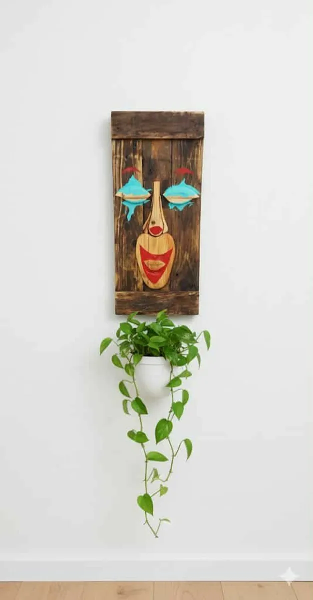 Rustic joker wood art wall piece.