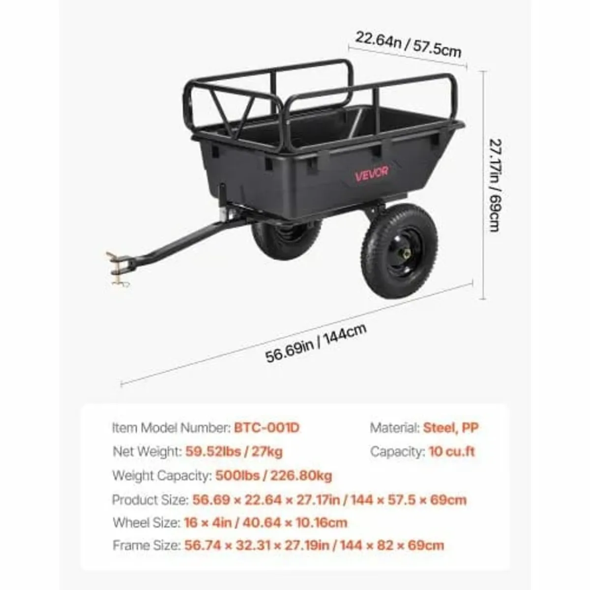 Dump Trailer 500 lbs 10 Cu. Ft Tow Behind Plastic - Image 2