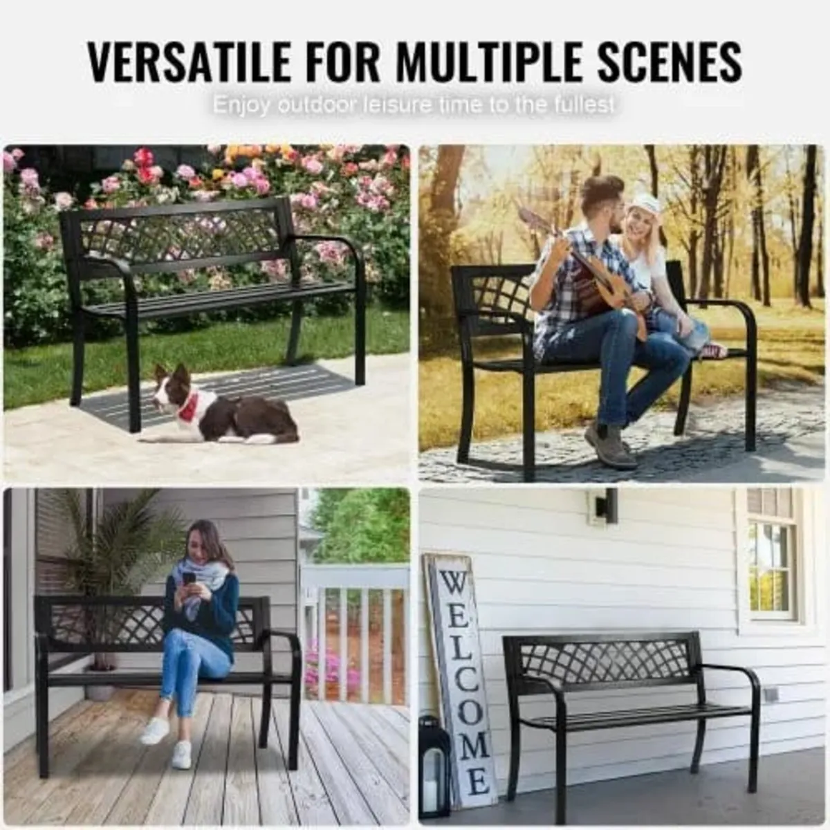 Outdoor Bench, 46 inches Metal Garden Bench for Ou - Image 4