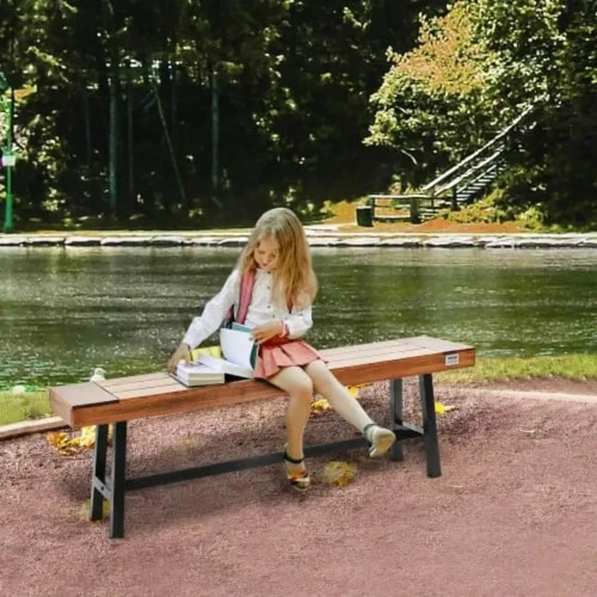 Outdoor Bench, 63 inches Wood Garden Bench with Me - Image 4