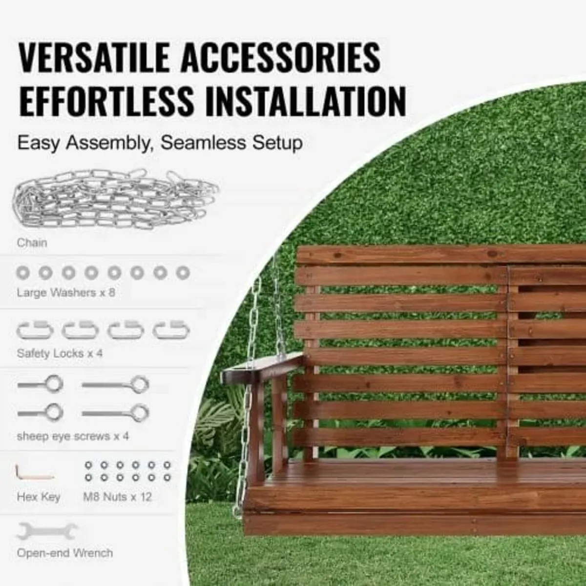 Wooden Porch Swing 5 ft, Patio bench swing for Cou - Image 2