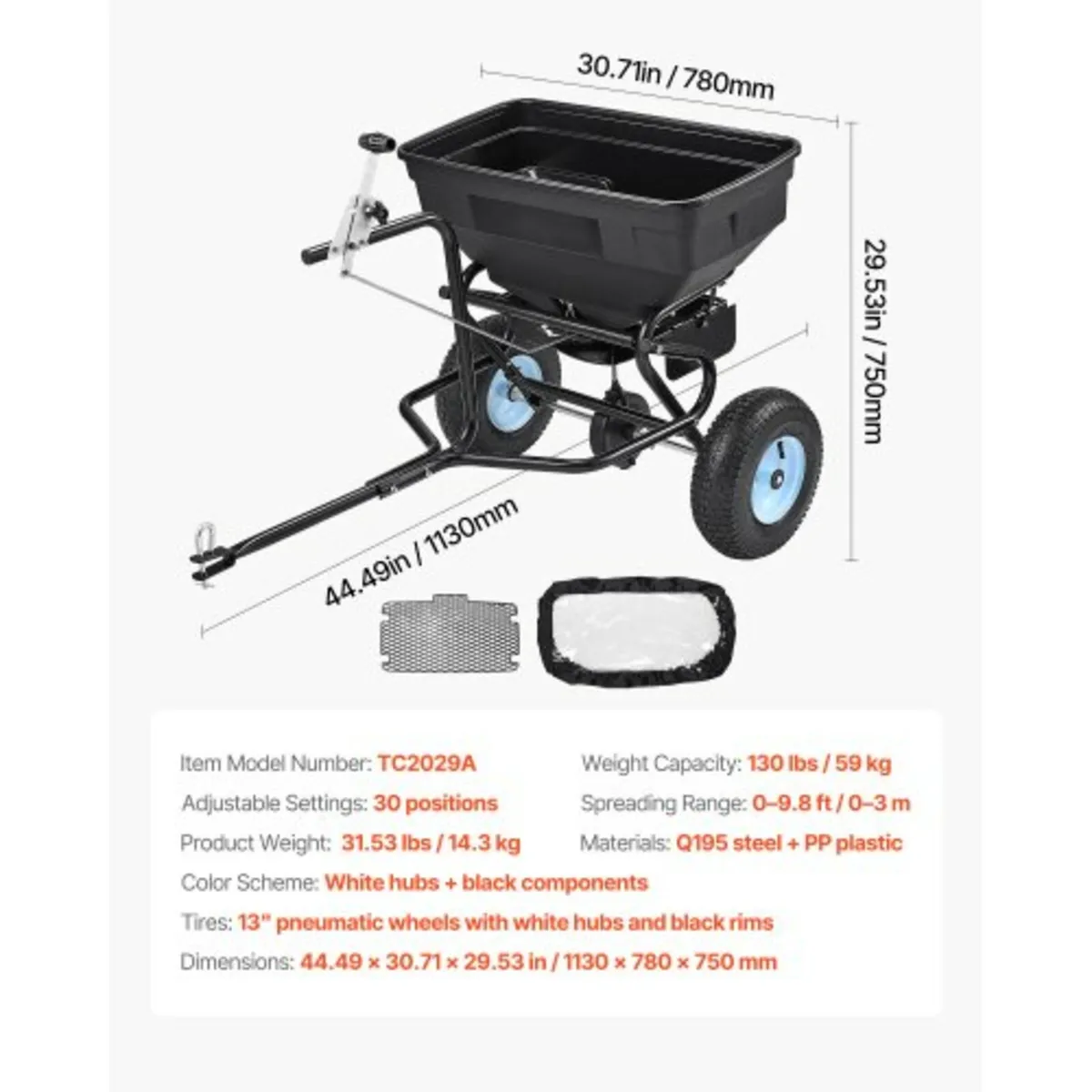 Towable Broadcast Spreader, 59 kg Capacity, Tow-Be - Image 3