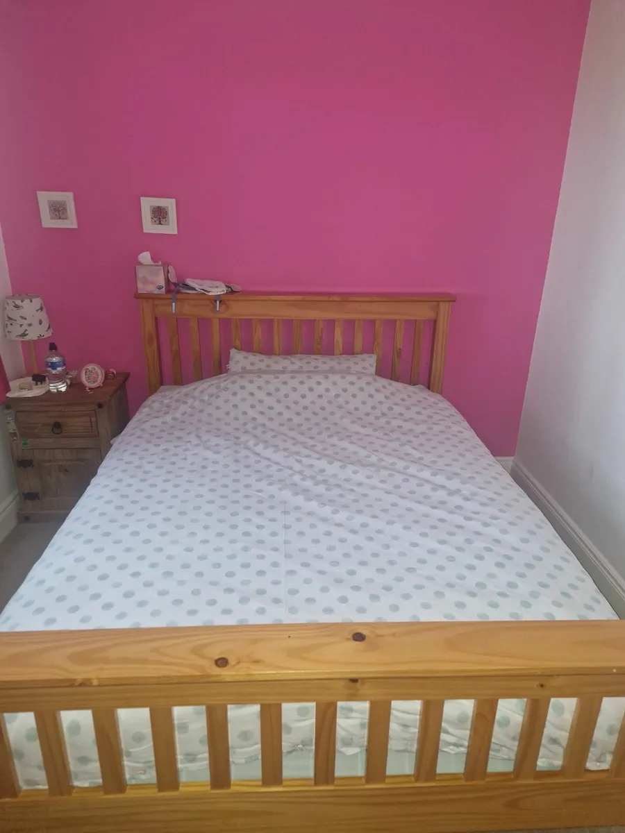 Solid double bed frame and mattress - Image 1