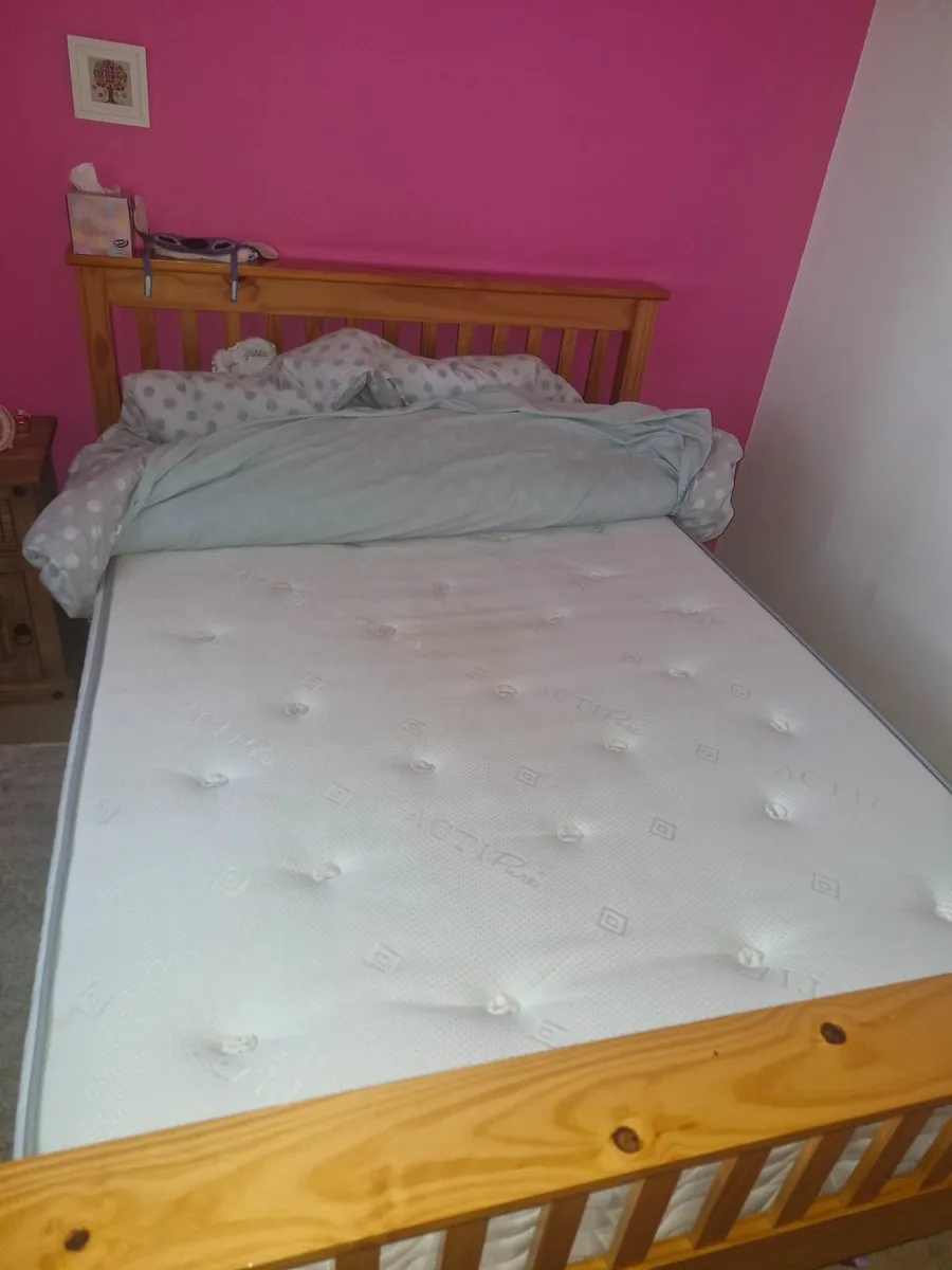Solid double bed frame and mattress - Image 2
