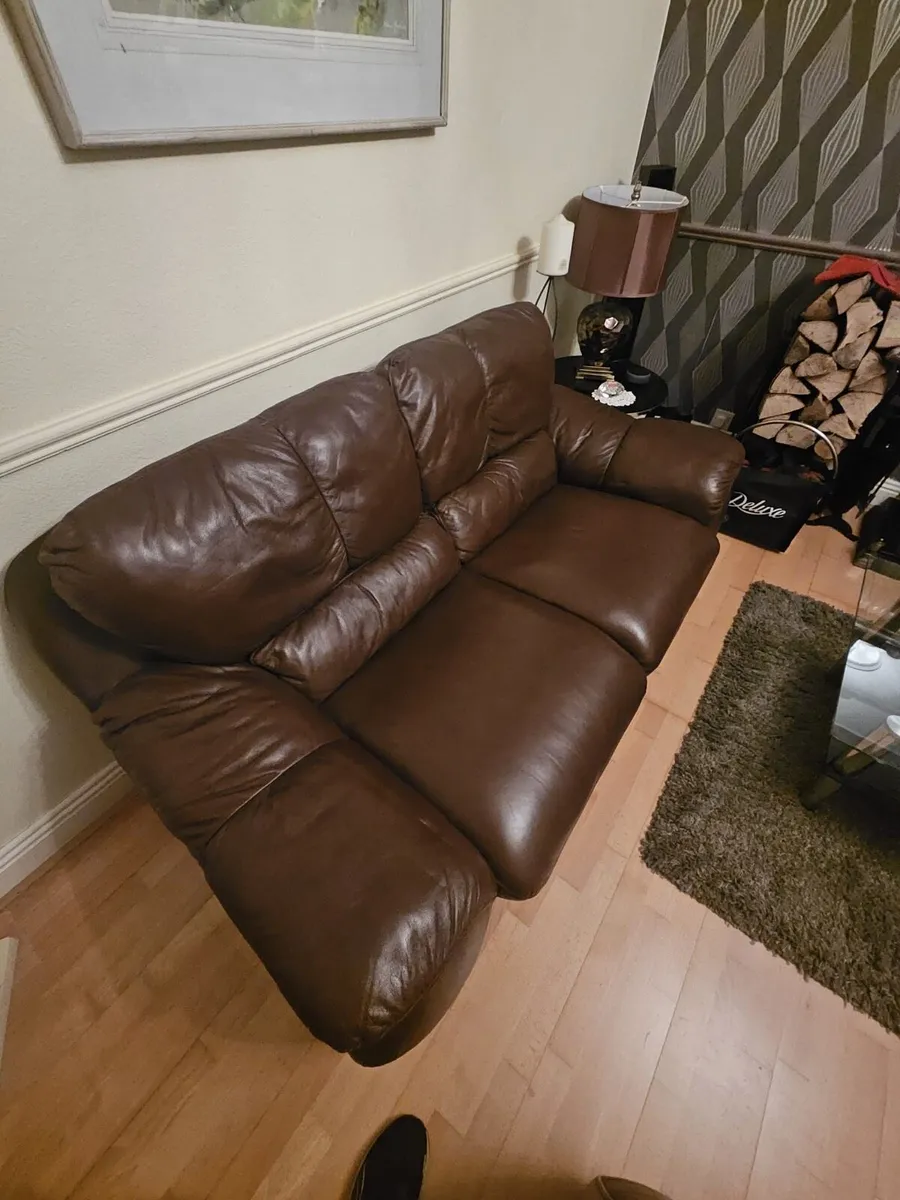 Brown leather 2 & 3 seater sofa - Image 4