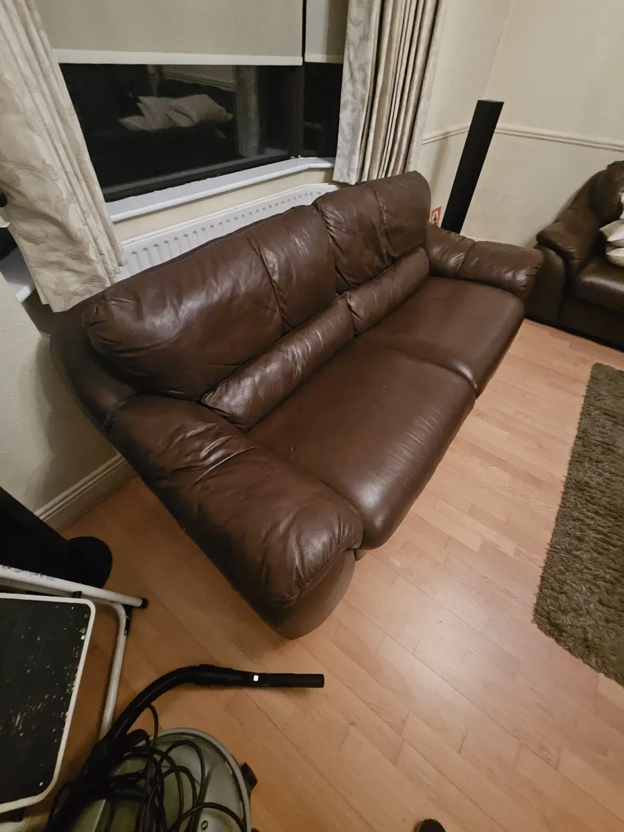Brown leather 2 & 3 seater sofa - Image 2