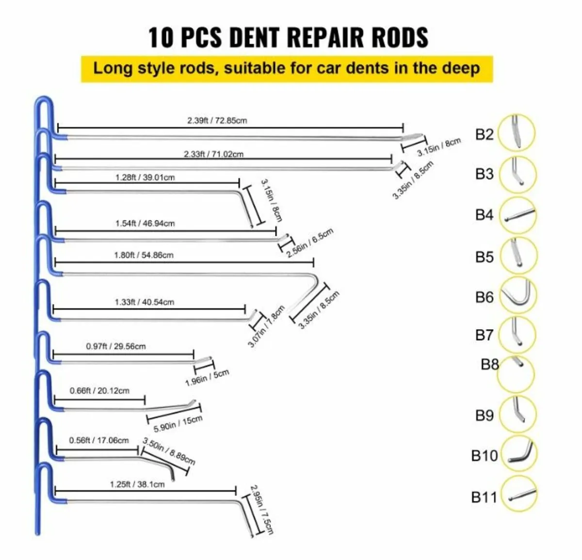 20 Pcs Stainless Steel Paintless Dent Repair Rods - Image 3