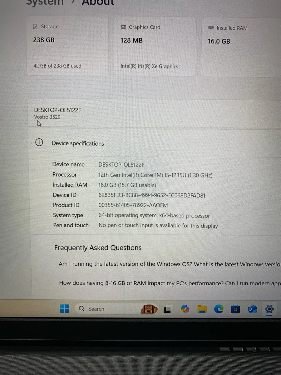 Dell laptop i5 pro 12gen 16-256 win 11 p - Image 4